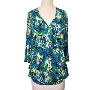 Just My Size JMS Faux Wrap Shirt Top Women Plus 2X Stretch V Neck 3/4 Sleeve